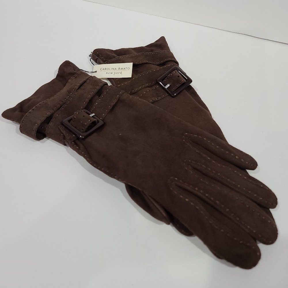 NWT ✅CAROLINA AMATO Lambskin Cashmere Brown Gloves NWT